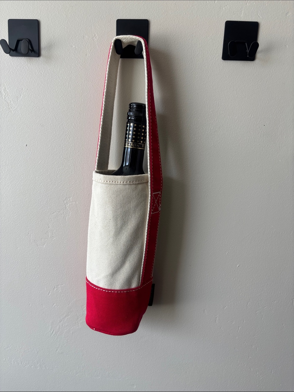 Lands' End Canvas Wine Tote - Red and Natural